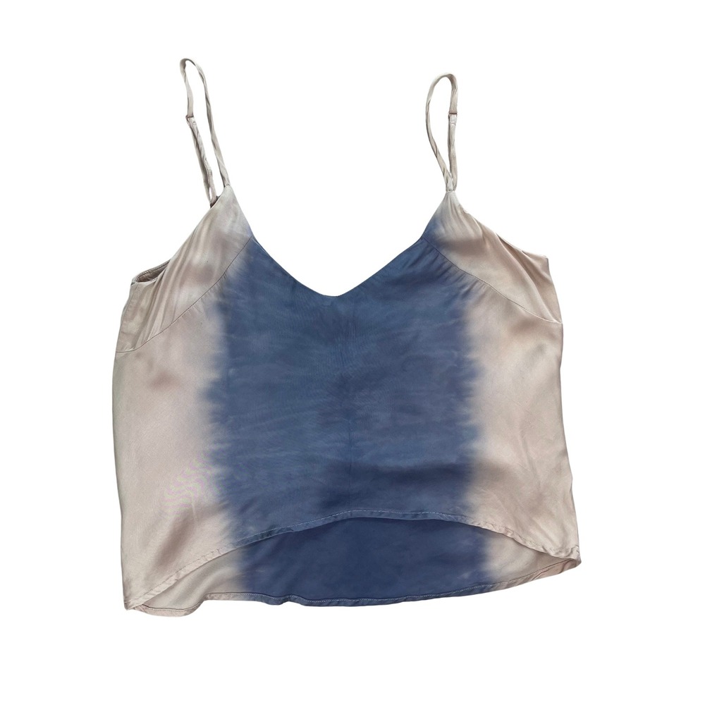 Womens Blue Tie Dye Cropped Tank Top S Silky Minimalist Chic Quiet Luxury